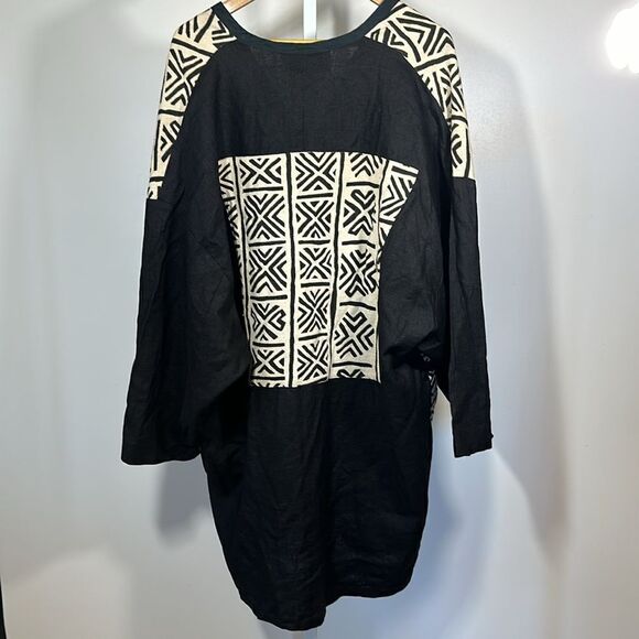 FIXSUN CASUAL Women's Linen Tribal Print Oversized Jacket Black/Cream One Size - Picture 9 of 12